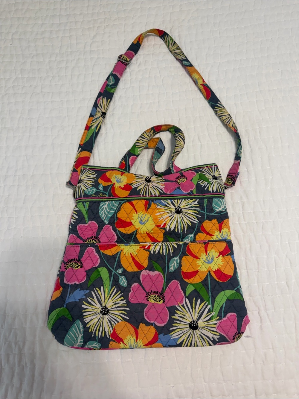 Vera Bradley Floral Quilted Crossbody - Navy with Pink, Orange, Yellow